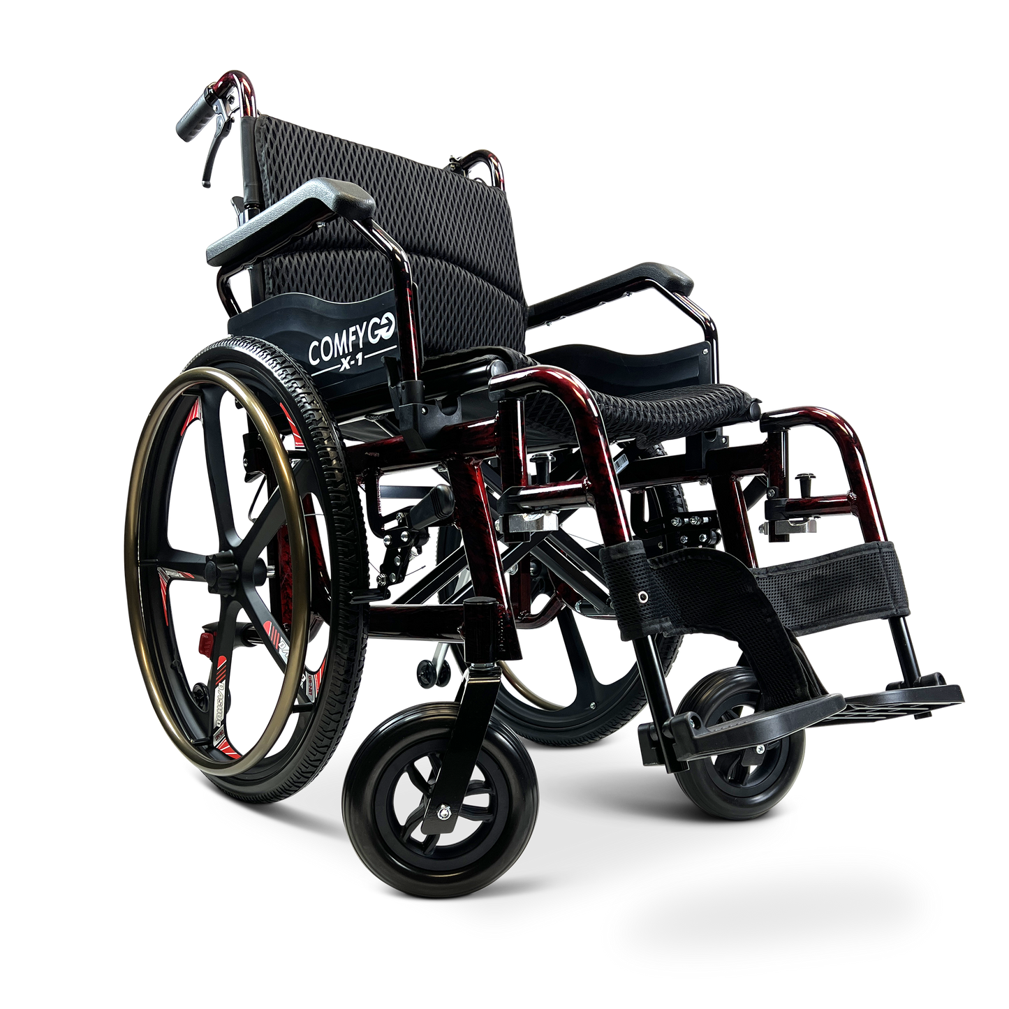 X-1 SE ComfyGO Lightweight Manual Wheelchair with Quick-Detach Wheels Red