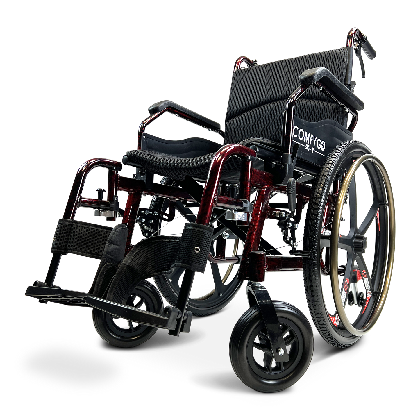 X-1 SE ComfyGO Lightweight Manual Wheelchair with Quick-Detach Wheels Red
