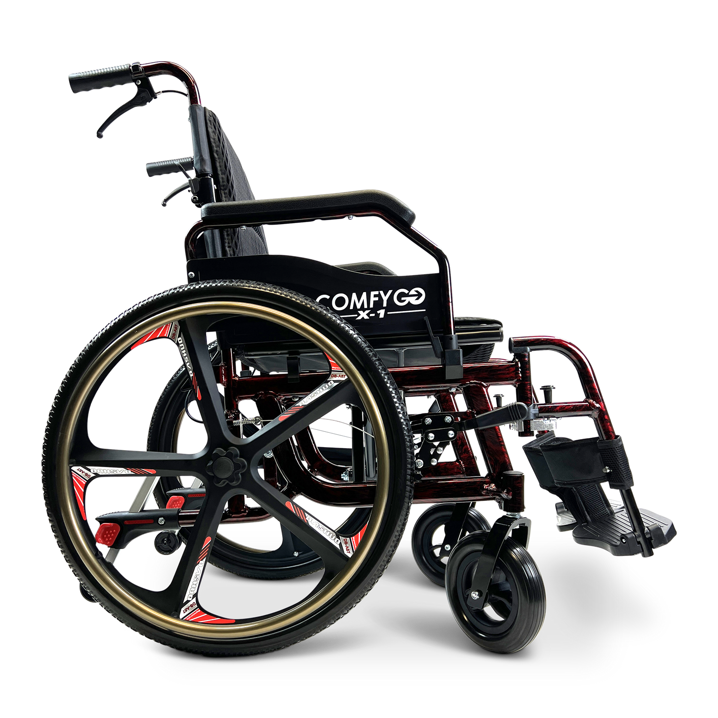 X-1 SE ComfyGO Lightweight Manual Wheelchair with Quick-Detach Wheels Red