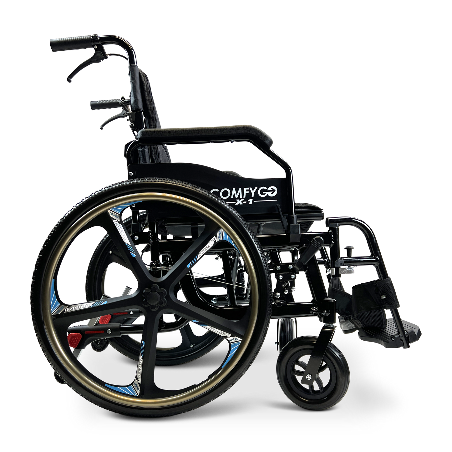X-1 SE ComfyGO Lightweight Manual Wheelchair with Quick-Detach Wheels Black