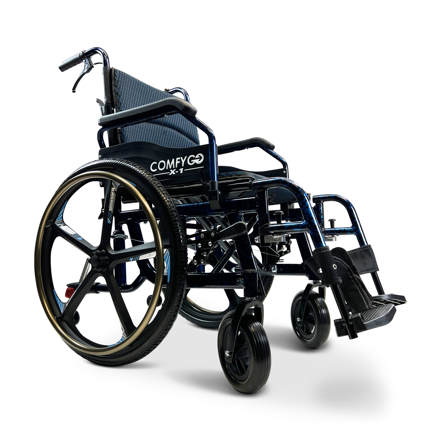 X-1 SE ComfyGO Lightweight Manual Wheelchair with Quick-Detach Wheels Blue