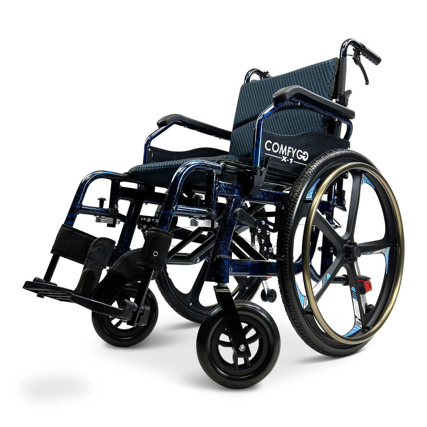 X-1 SE ComfyGO Lightweight Manual Wheelchair with Quick-Detach Wheels Blue