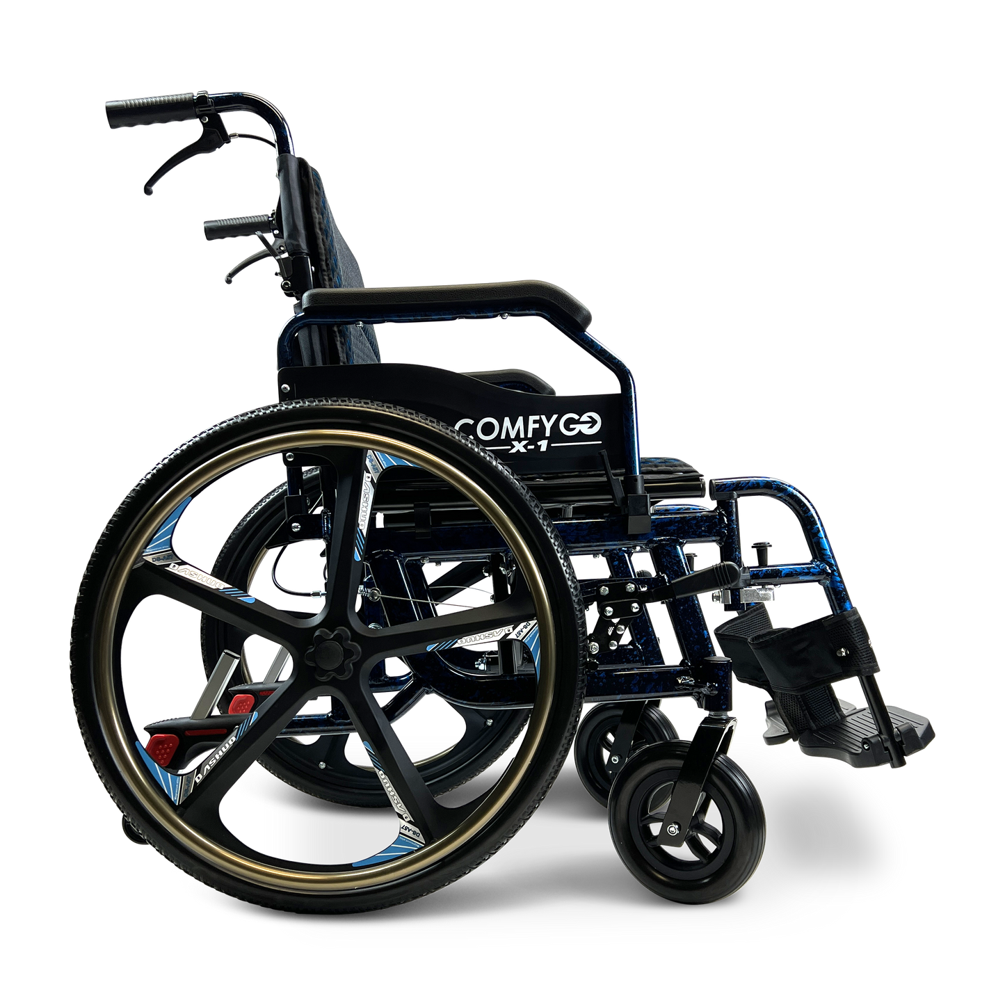 X-1 SE ComfyGO Lightweight Manual Wheelchair with Quick-Detach Wheels Blue