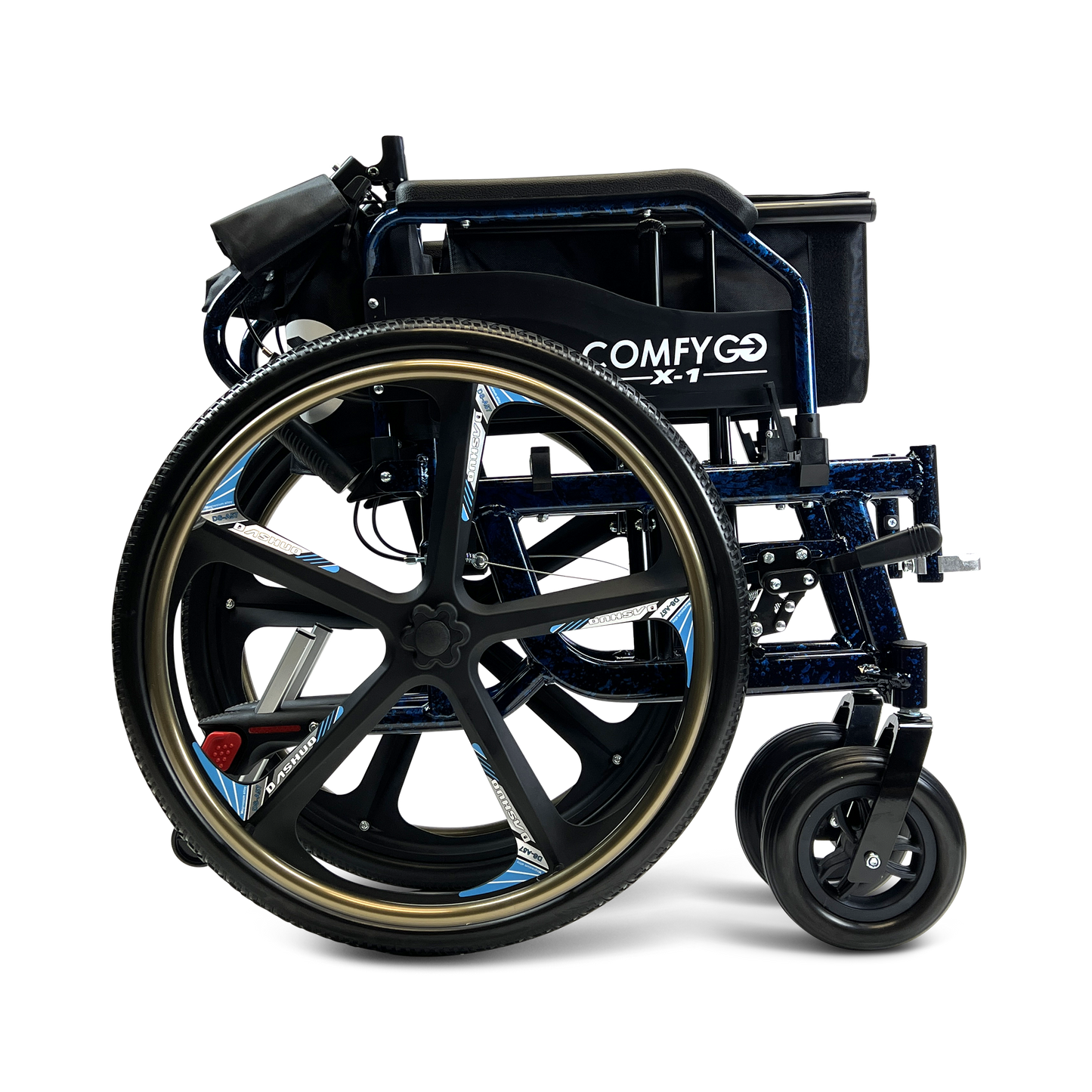 X-1 SE ComfyGO Lightweight Manual Wheelchair with Quick-Detach Wheels Blue