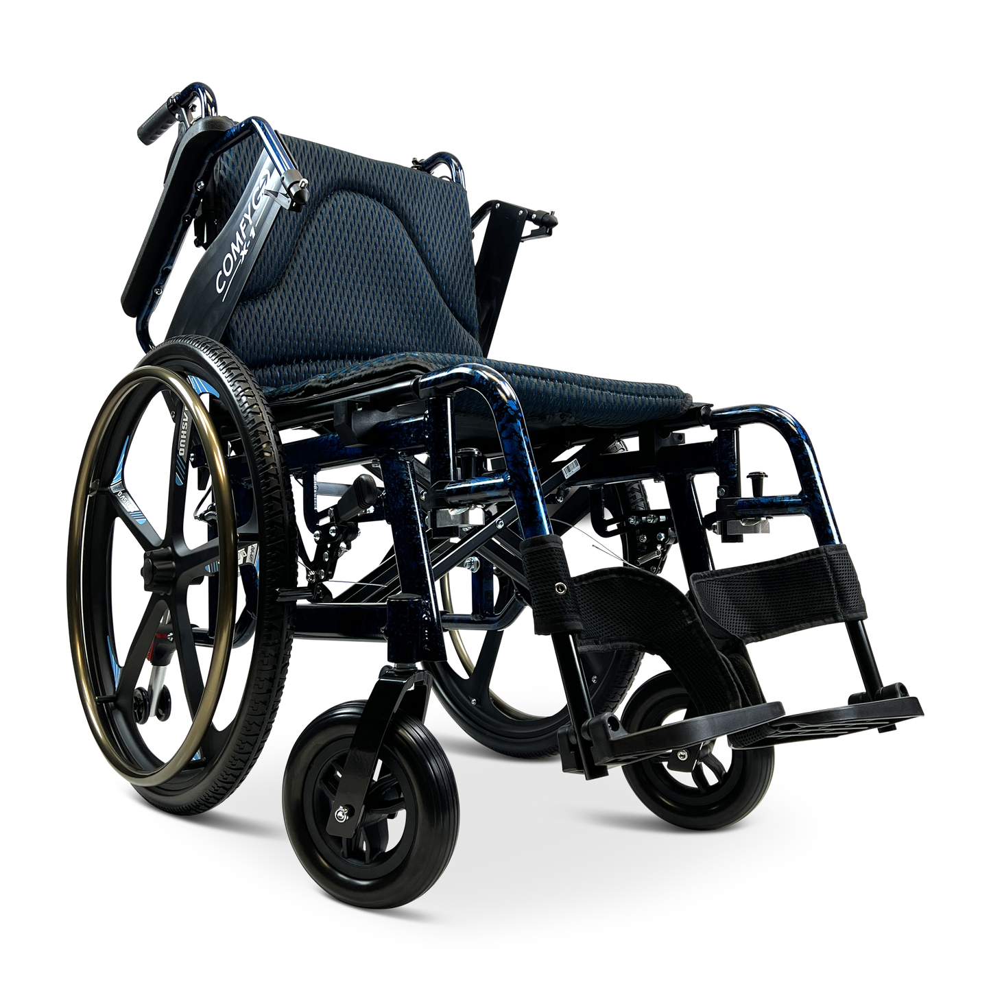 X-1 SE ComfyGO Lightweight Manual Wheelchair with Quick-Detach Wheels Blue