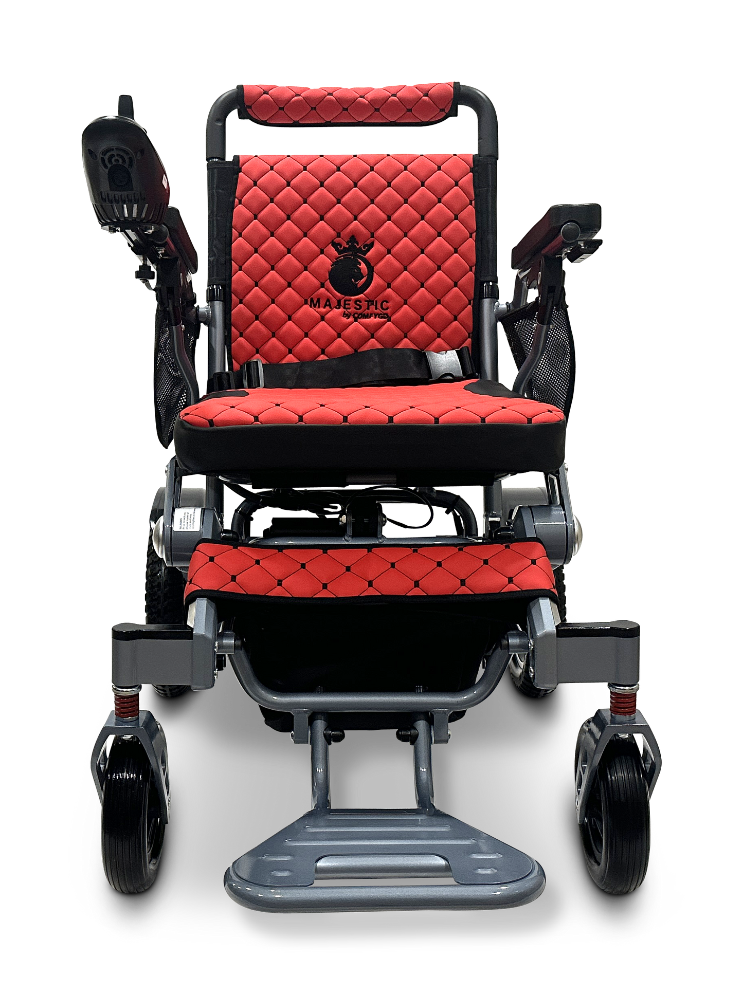 MAJESTIC IQ-7000 Auto Folding Remote Controlled Electric Wheelchair Silver Red
