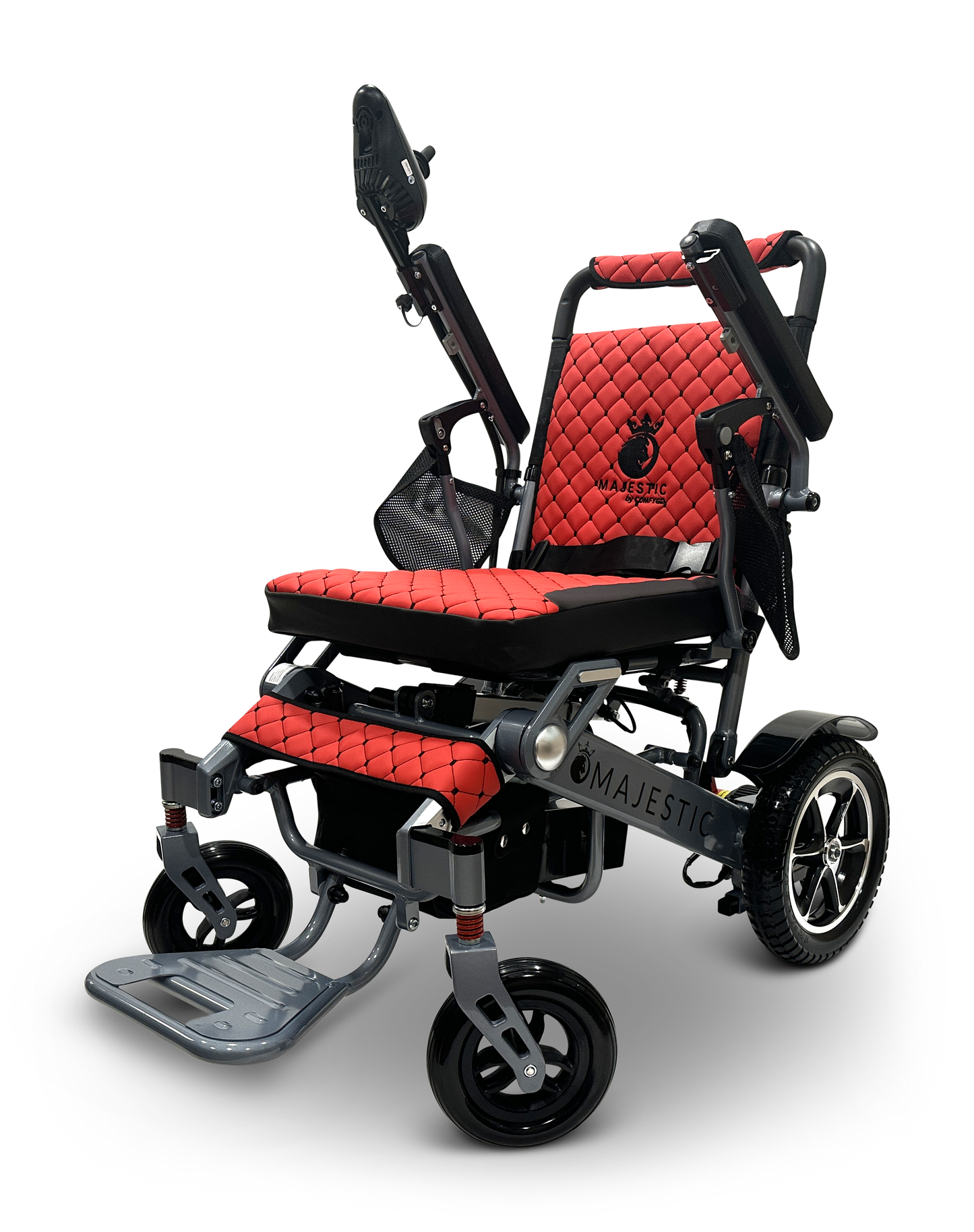 MAJESTIC IQ-7000 Auto Folding Remote Controlled Electric Wheelchair Silver Red