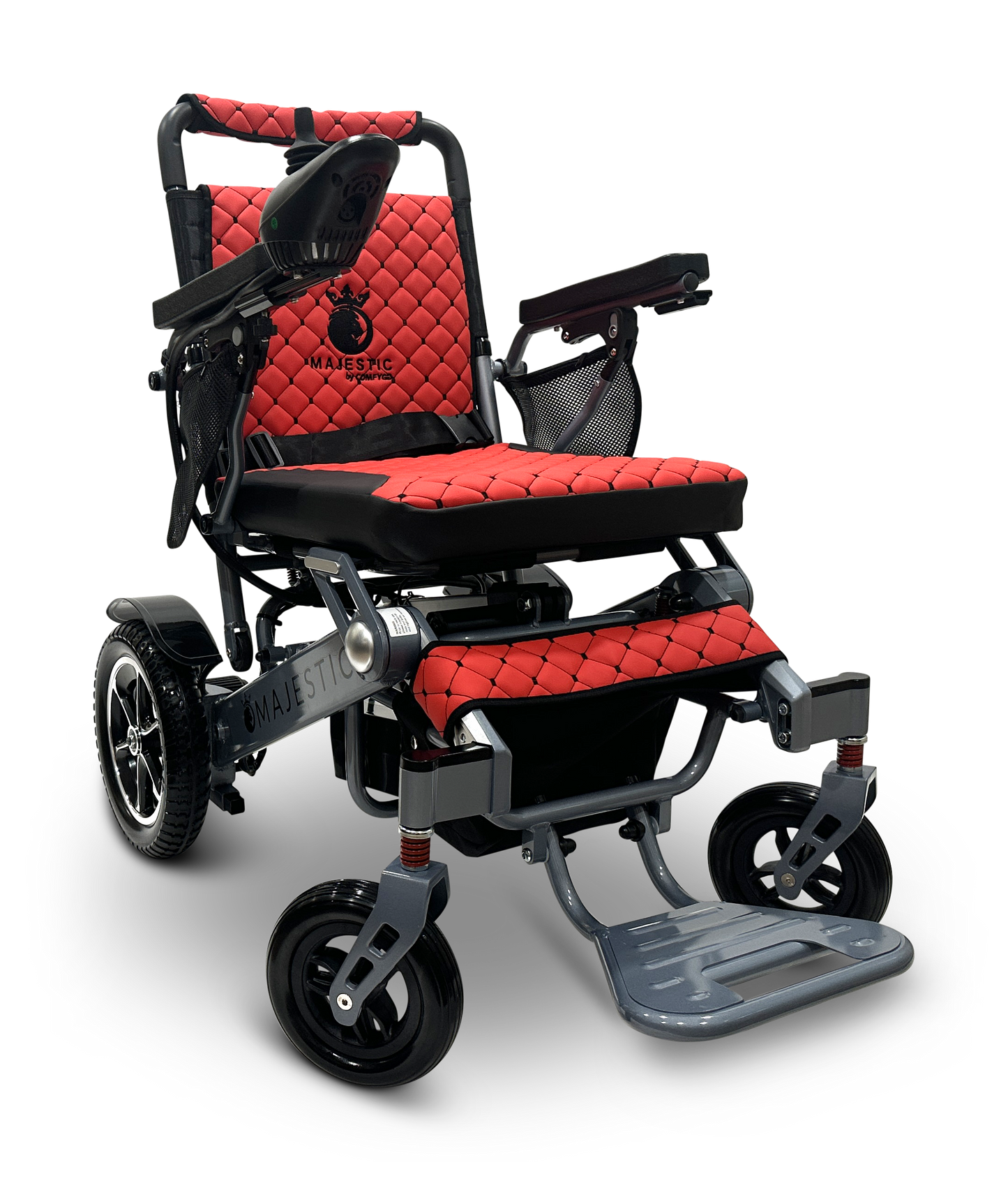 MAJESTIC IQ-7000 Auto Folding Remote Controlled Electric Wheelchair Silver Red