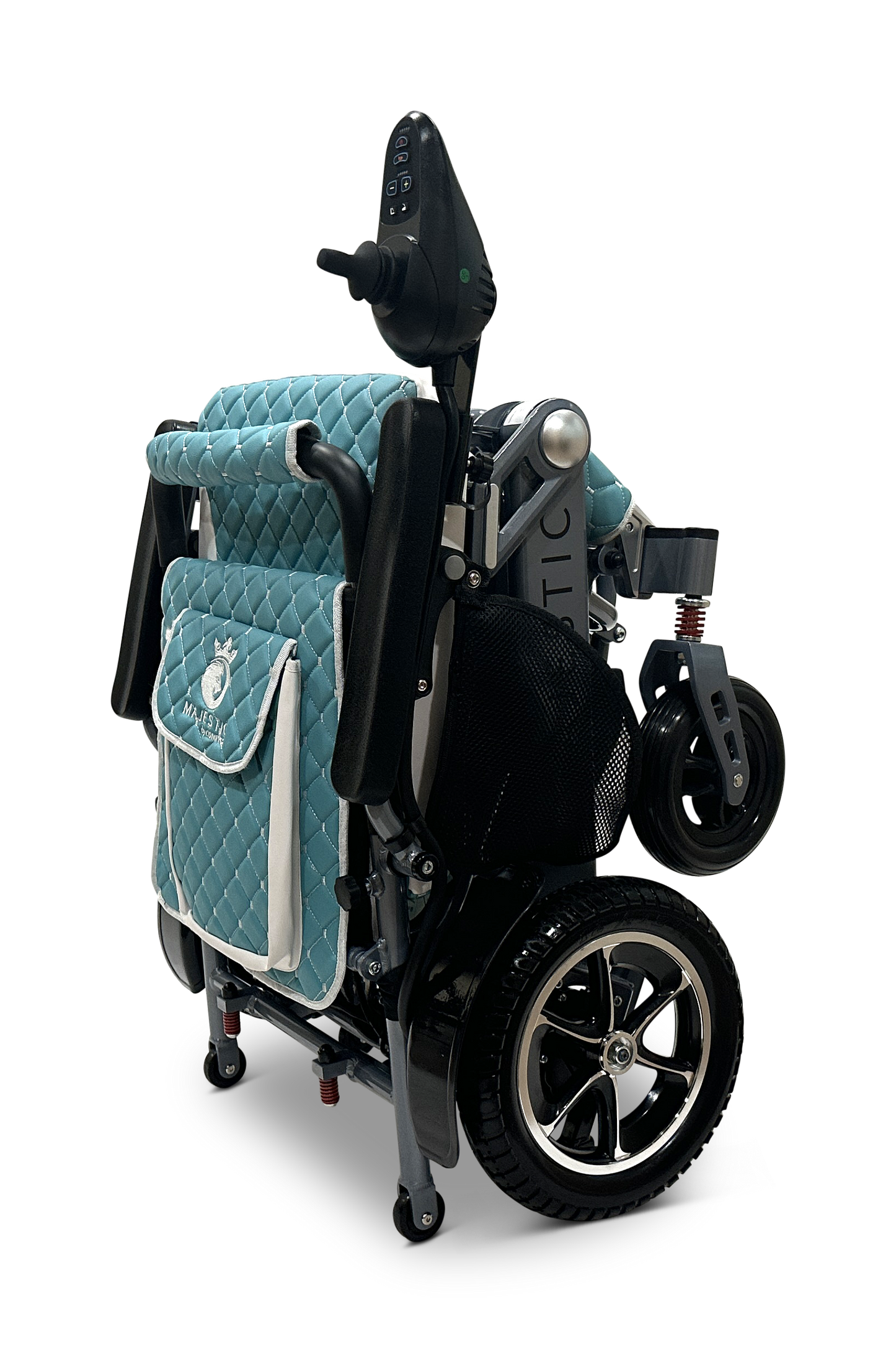 MAJESTIC IQ-7000 Auto Folding Remote Controlled Electric Wheelchair Silver Teal