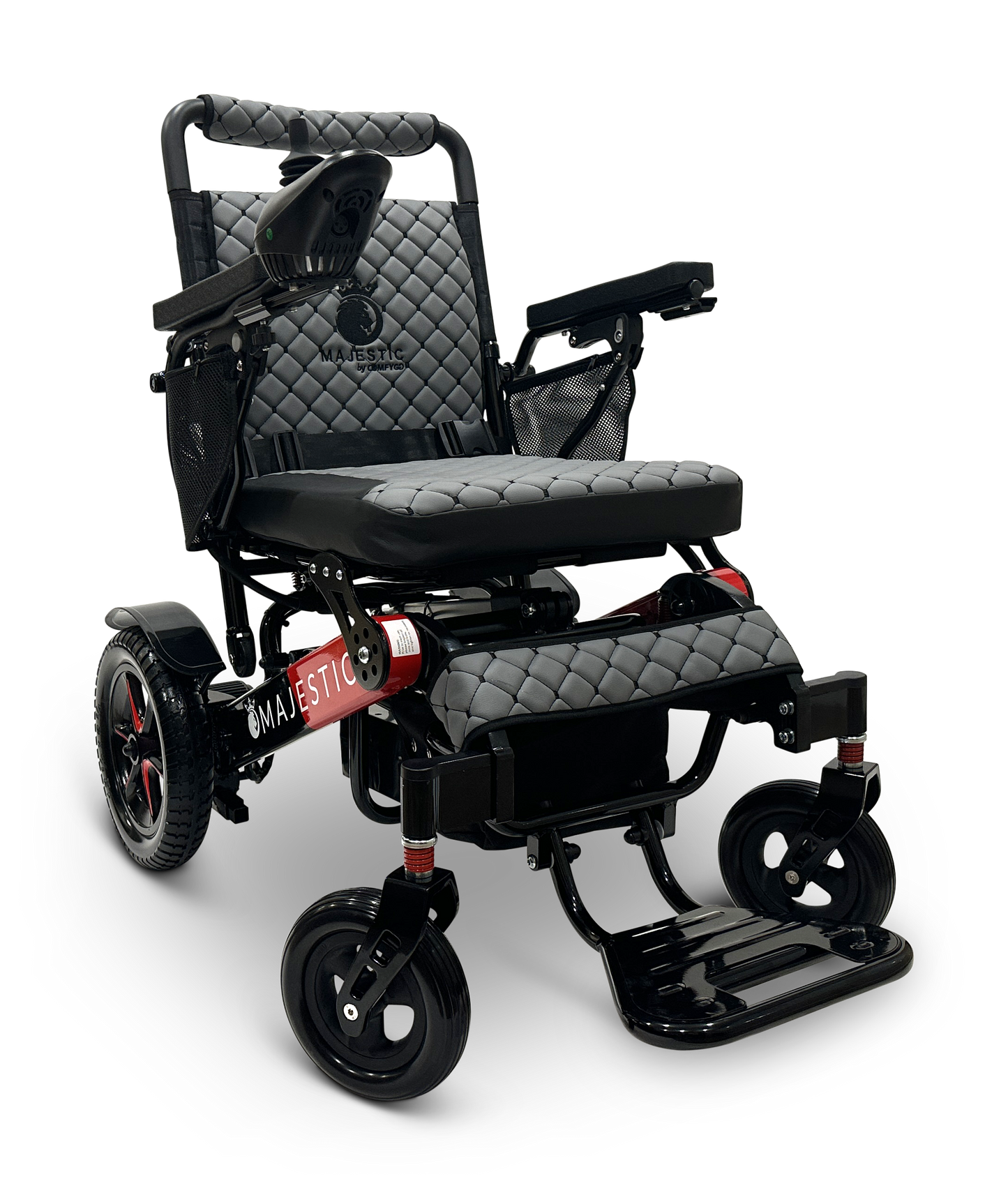 MAJESTIC IQ-7000 Auto Folding Remote Controlled Electric Wheelchair Black & Red Gray