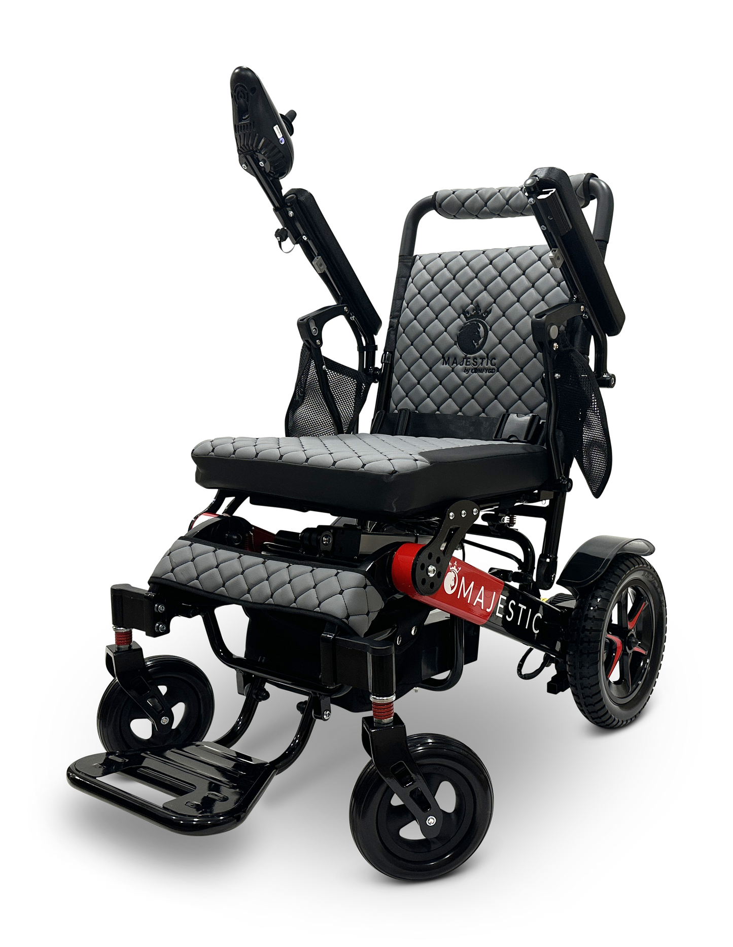 MAJESTIC IQ-7000 Auto Folding Remote Controlled Electric Wheelchair Black & Red Gray