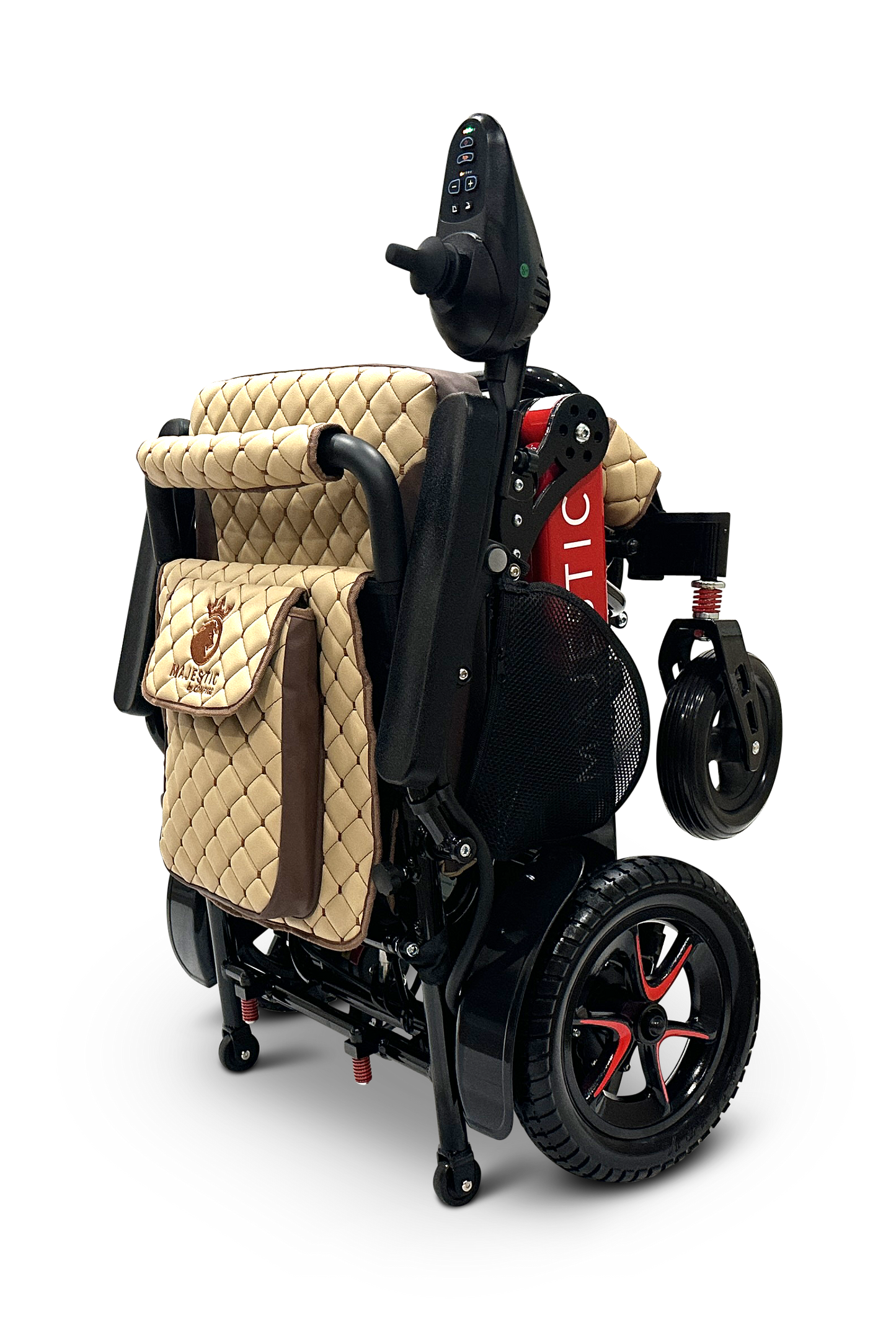 MAJESTIC IQ-7000 Auto Folding Remote Controlled Electric Wheelchair Black & Red Coffee
