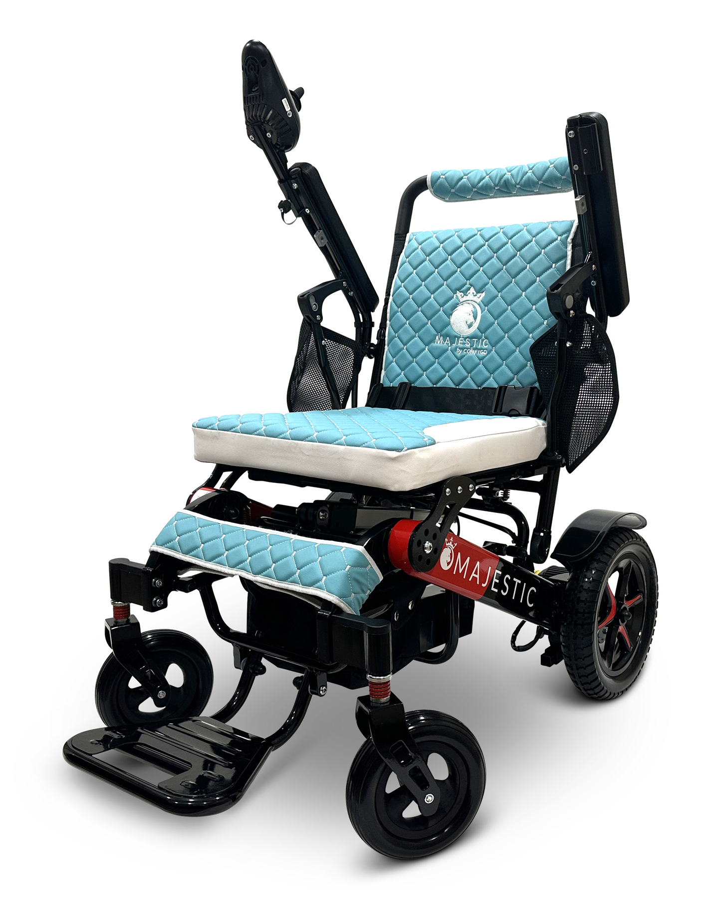 MAJESTIC IQ-7000 Auto Folding Remote Controlled Electric Wheelchair Black & Red Teal