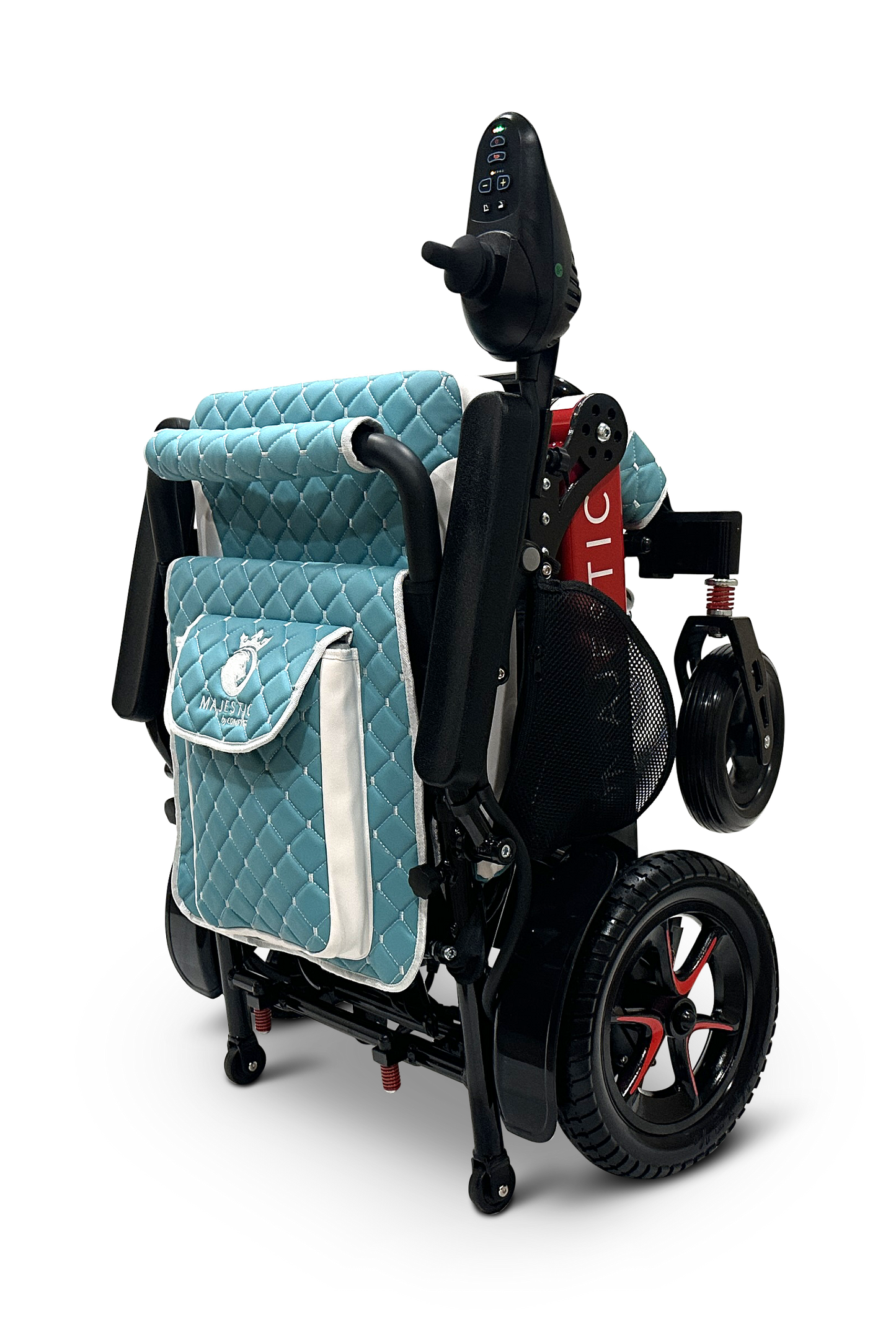 MAJESTIC IQ-7000 Auto Folding Remote Controlled Electric Wheelchair Black & Red Teal