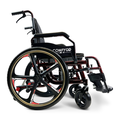 X-1 SE ComfyGO Lightweight Manual Wheelchair with Quick-Detach Wheels Red