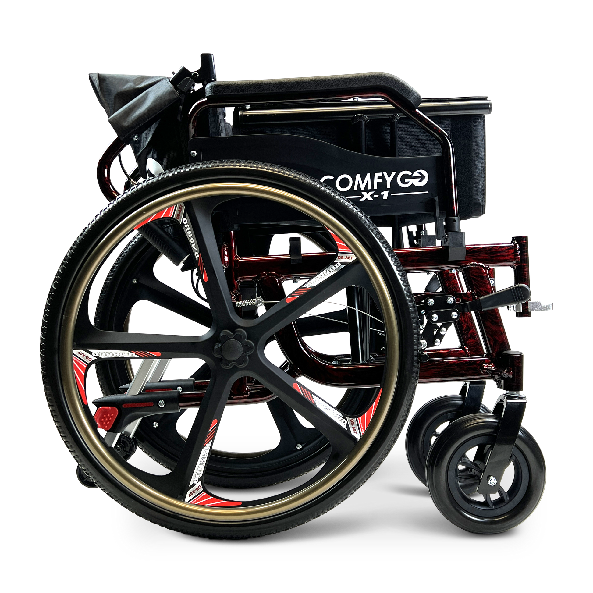 X-1 SE ComfyGO Lightweight Manual Wheelchair with Quick-Detach Wheels Red