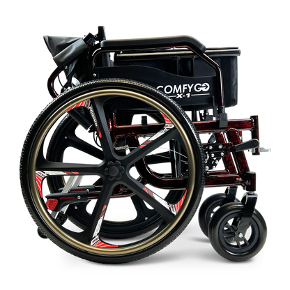 X-1 SE ComfyGO Lightweight Manual Wheelchair with Quick-Detach Wheels Red