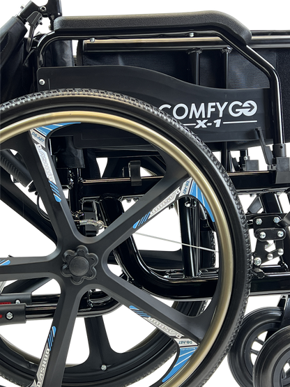 X-1 SE ComfyGO Lightweight Manual Wheelchair with Quick-Detach Wheels Black
