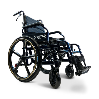 X-1 SE ComfyGO Lightweight Manual Wheelchair with Quick-Detach Wheels Blue