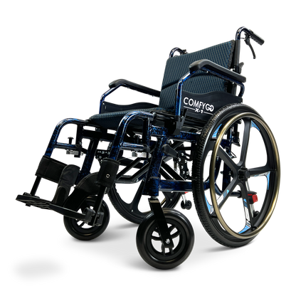 X-1 SE ComfyGO Lightweight Manual Wheelchair with Quick-Detach Wheels Blue