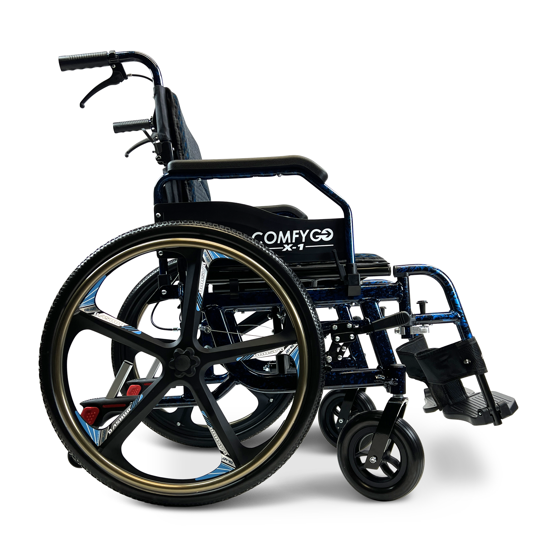 X-1 SE ComfyGO Lightweight Manual Wheelchair with Quick-Detach Wheels Blue
