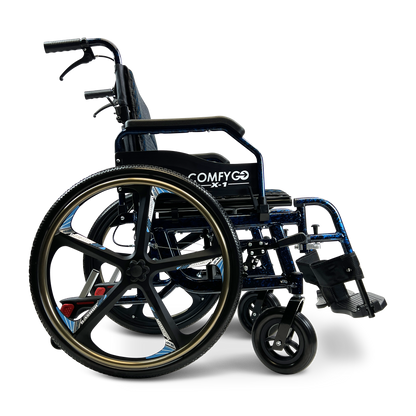 X-1 SE ComfyGO Lightweight Manual Wheelchair with Quick-Detach Wheels Blue