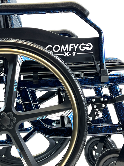 X-1 SE ComfyGO Lightweight Manual Wheelchair with Quick-Detach Wheels Blue