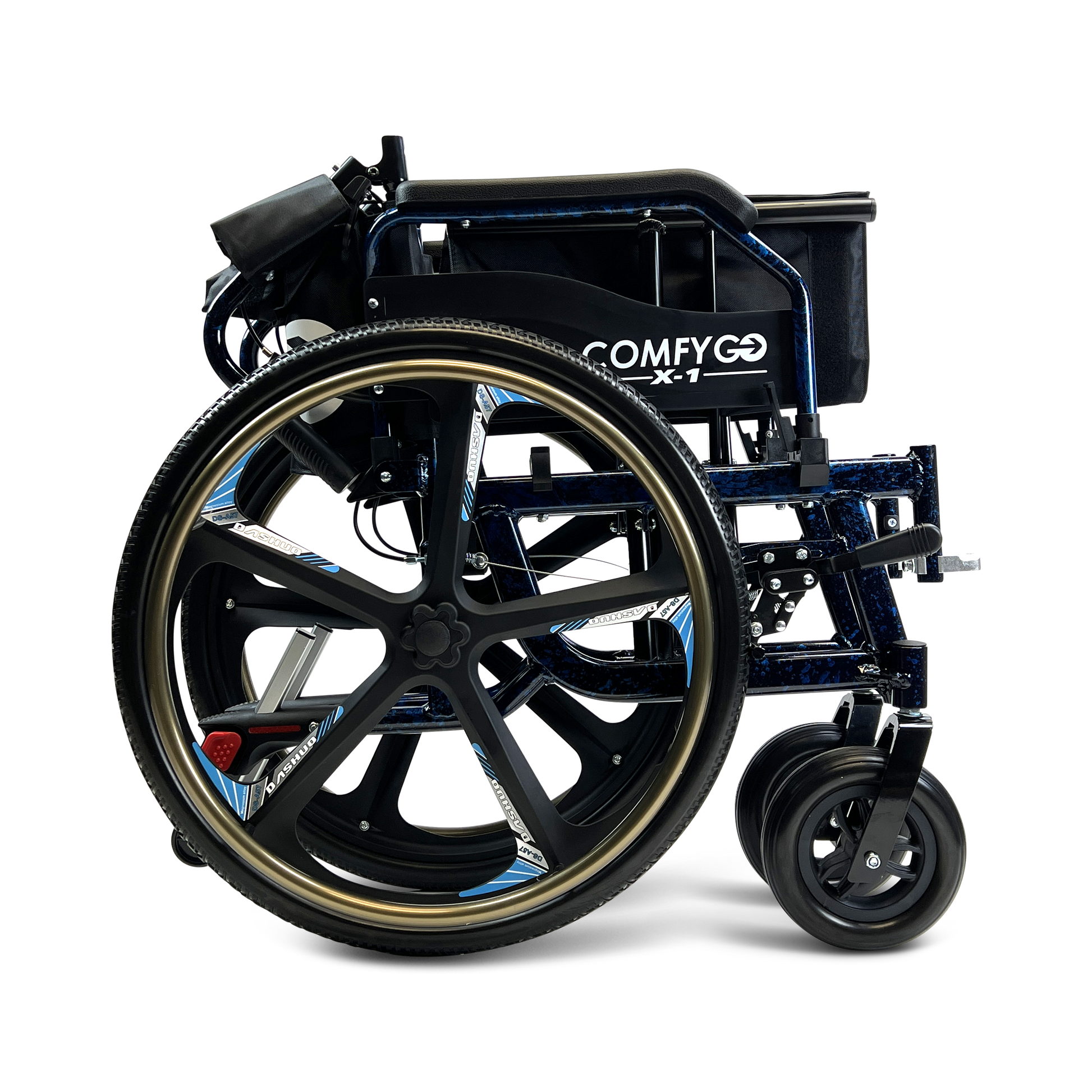 X-1 SE ComfyGO Lightweight Manual Wheelchair with Quick-Detach Wheels Blue