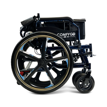 X-1 SE ComfyGO Lightweight Manual Wheelchair with Quick-Detach Wheels Blue