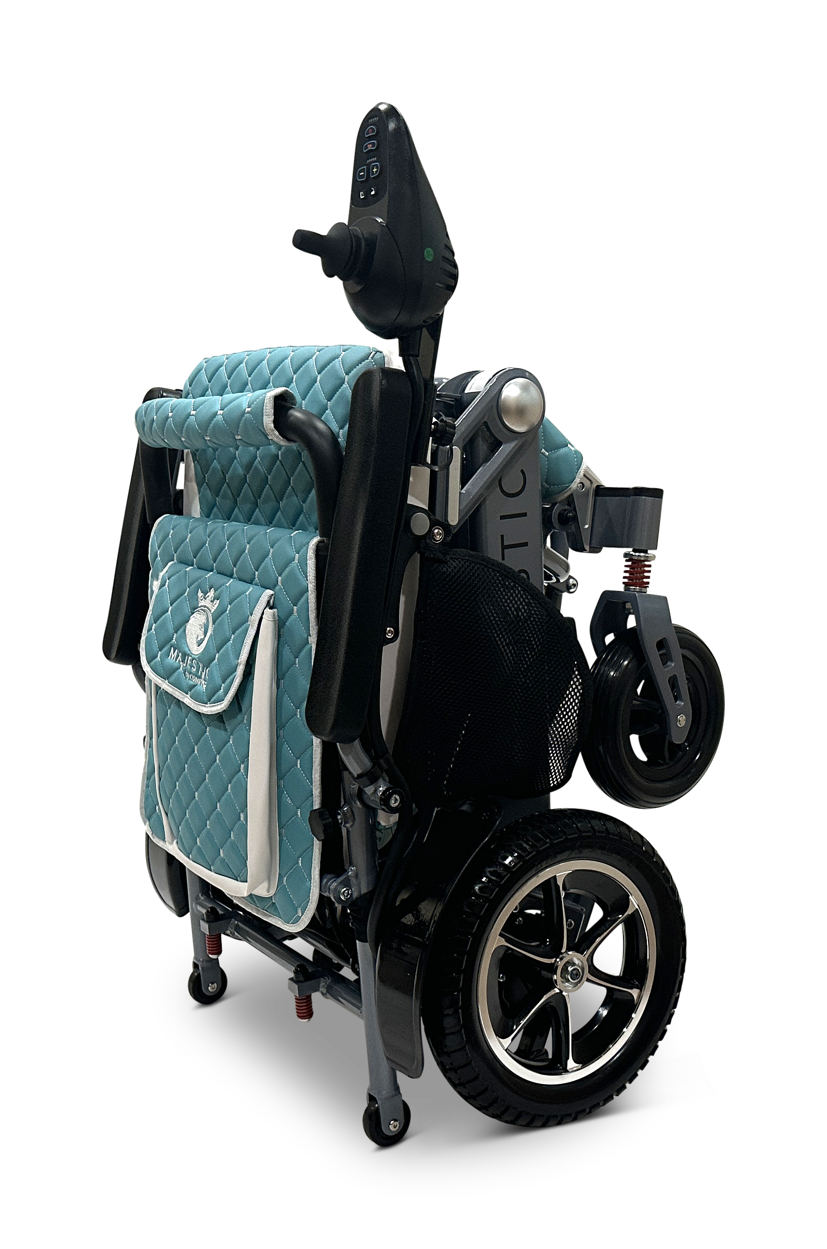 MAJESTIC IQ-7000 Auto Folding Remote Controlled Electric Wheelchair Silver Teal