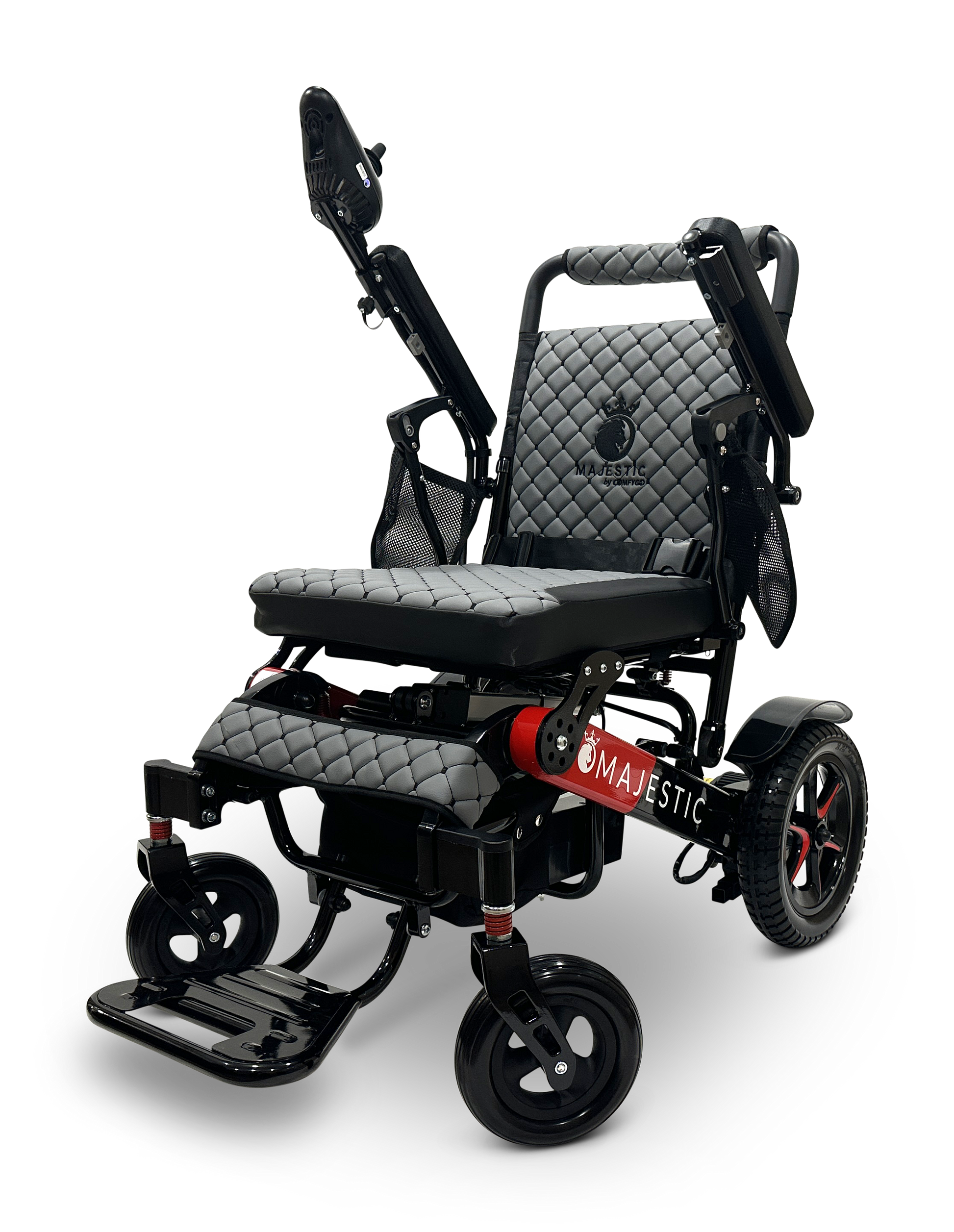 MAJESTIC IQ-7000 Auto Folding Remote Controlled Electric Wheelchair Black & Red Gray