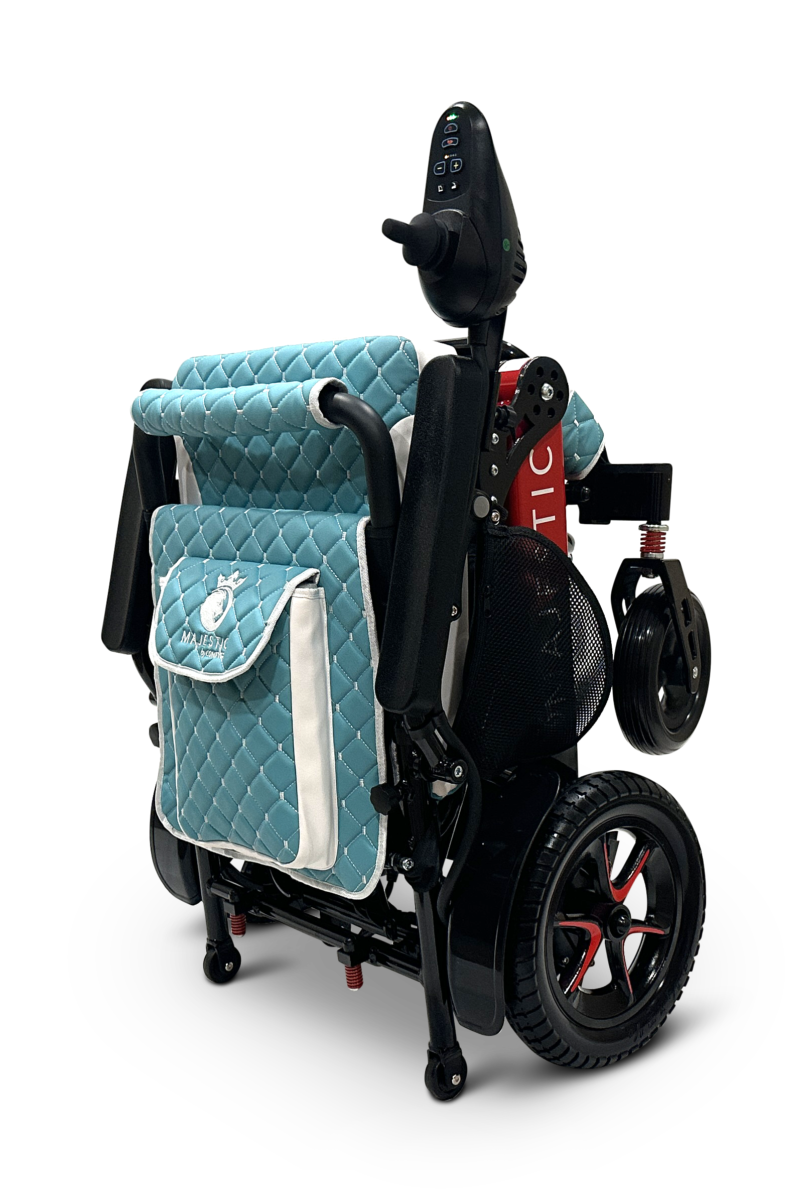 MAJESTIC IQ-7000 Auto Folding Remote Controlled Electric Wheelchair Black & Red Teal
